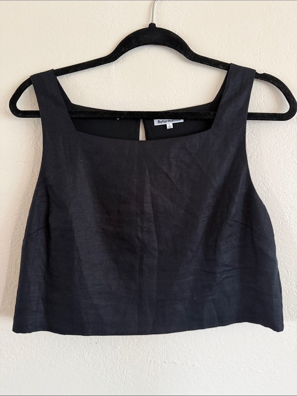 Reformation Linen Black Square-Neck Crop Top